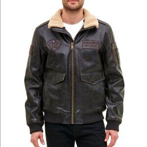 Men’s Tommy Hilfiger Top Gun Faux Leather Aviator Bomber Jacket Size Large